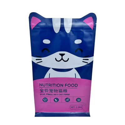comprar 1.5kg Diseño en forma de gato personalizado Posibilidad de levantarse Caja plana Bajo Bolsas de embalaje de alimentos para mascotas y gatos Bolso con cremallera resealable online manufacture