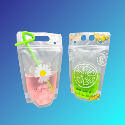 comprar 500 ml Nice Daisy Orange Design Frosted Clear Stand Up bolsas de plástico de bebida con 2,4 pulgadas de fondo de guarnición y cierre por cerradura online manufacture