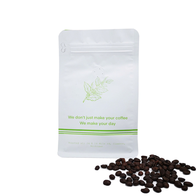 comprar Impreso a medida 340 gramos 12 oz blanco mate fondo plano bolsa de café con válvula delantera rasgar fuera de la cremallera online manufacture