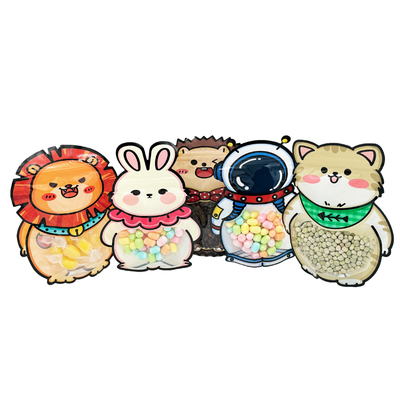 comprar Bolsas de pie de diseño personalizado de forma animal con cremallera ventana clara para niños aperitivos, alimentos secos, dulces, embalaje de galletas online manufacture