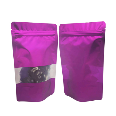 comprar Sello térmico vuelva a cerrarse Color púrpura sólido Metallic Mylar Stand Up Ziplock Bags con ventana frontal clara para almacenamiento de alimentos online manufacture