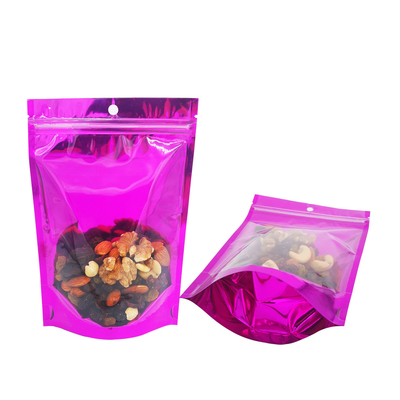 comprar 4X6 pulgadas Frente lateral transparente Ventana trasera de papel de aluminio de color púrpura Stand Up Mylar Bolsas de bolsas con cerradura para el embalaje de alimentos online manufacture