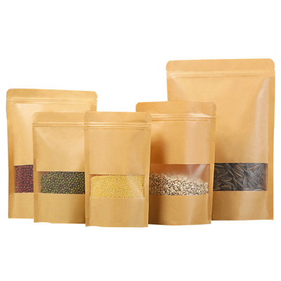 comprar En stock bolsas Kraft Stand Up con cremallera reabrible para arroz especias frijoles caramelos aperitivos online manufacture