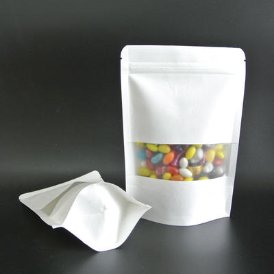 comprar Bolsas de papel Kraft de color blanco con ventana transparente con cremallera para caramelos, bocadillos y envases de alimentos online manufacture