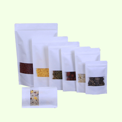 comprar Bolsas de papel kraft blanco con cerradura de cerradura ventana rectangular para alimentos aperitivos paquete de almacenamiento de dulces online manufacture