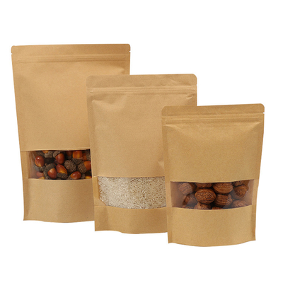 comprar Bolsas de bolsillo de Kraft PLA biodegradables con ventana transparente y cremallera para frutas secas online manufacture