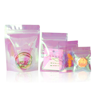 comprar 13x18x3cm Laser Hologram Rainbow Pink Stand Up Poch Bags con cremallera para caramelos, joyas, embalaje de accesorios online manufacture