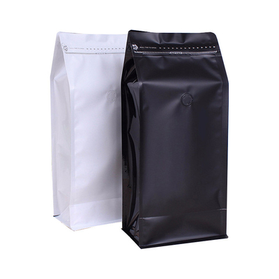 comprar 1lb Blanco Negro Barrera alta Bolsa de café de fondo plano Fuel de aluminio con válvula cerradura de costado online manufacture