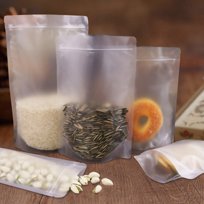 comprar 3.9 x 5.9 pulgadas sello térmico Matte Clear Stand Up Bolsas con cerradura de cremallera resealable para alimentos, frijoles, bocadillos embalaje online manufacture
