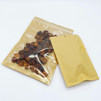 comprar Eco amigable delantera transparente de la ventana de 3 lados sello plano bolso con cremallera espalda marrón online manufacture