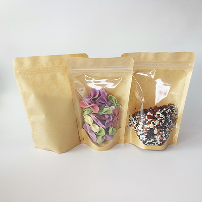 comprar Impresión de grabado personalizada Frente clara Stand Up Bolsa de papel Kraft Humectante Proof para el embalaje de alimentos online manufacture