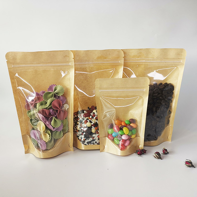 comprar Frente Transparente trasero Frente marrón Bolsas Kraft Stand Up Bolsas Kraft con cerradura para el almacenamiento de envases de alimentos online manufacture