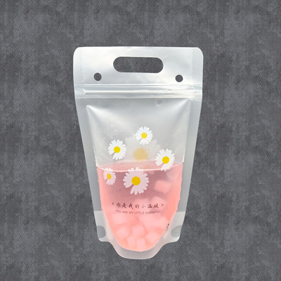 Diseño de flores de margarita bolsas de jugo con cremallera bolsas de batidos para adultos bebidas calientes y frías licor con pajitas