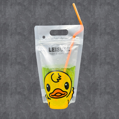 Diseño de Patito Amarillo Jugo congelable Bolsas de bebida para adultos y niños con pajitas individuales
