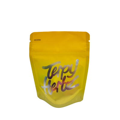 Gradiente amarillo mate de un lado de papel de aluminio de un lado claro bolsas de bolsas de 3.5 G con cremallera a prueba de niños