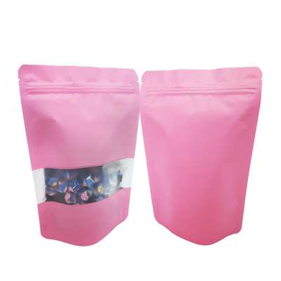 Sealable térmicamente Sealable de nuevo Color rosa sólido de papel laminado Mylar Stand Up Zipper Bolsas con ventana para el embalaje de alimentos