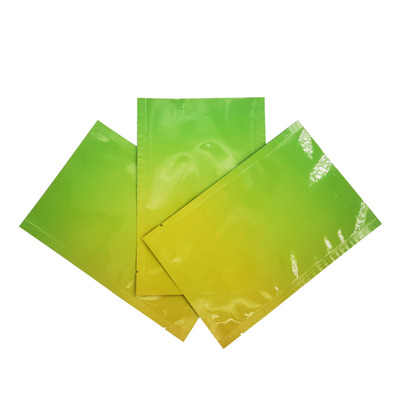 Diseño personalizado de color amarillo brillante verde gradiente de color de cremallera plana bolso de cremallera con revestimiento de papel aluminio para el embalaje de alimentos