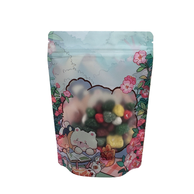 Matte OPP bolsas de cremallera de pie con forma de cabeza de oso ventana clara para el embalaje de alimentos