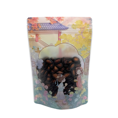 Bolsas de plástico impresa personalizada con ventana transparente y cremallera para dulces
