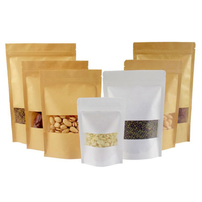 Papel natural de Kraft con cremallera y ventana transparente