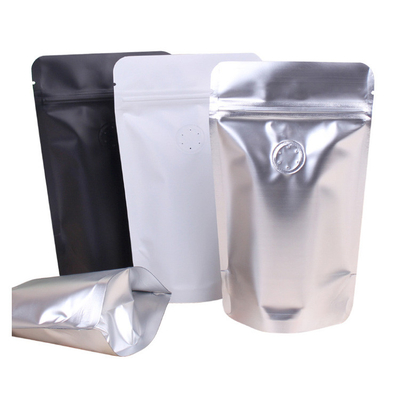 Bolsas de café de aluminio blancas y negras con válvula de desgasificación