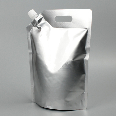 Bolsa de bolsillo de papel de aluminio de manija superior personalizable con boca y tapa para embalaje de bebidas líquidas